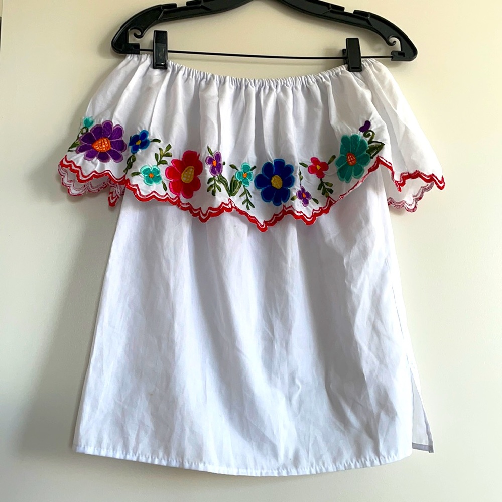 Hand stitched off shoulder top